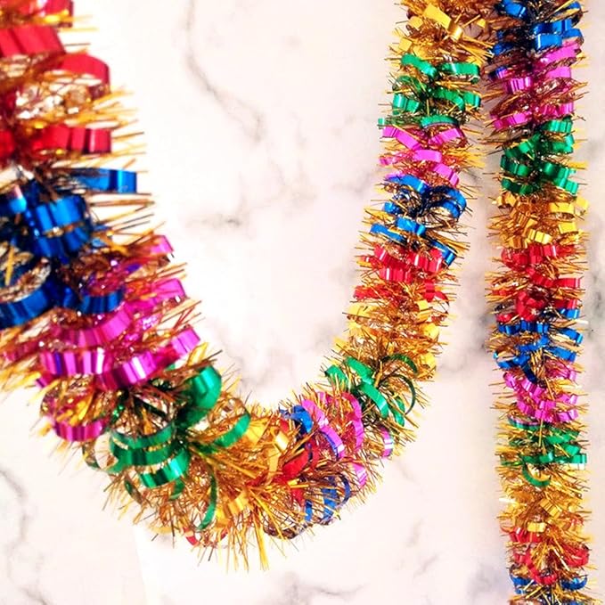 33 Ft Christmas Tinsel Garland Shiny Thick Metallic Twist Foil Xmas Tree Decorations for New Year Parties Birthday Party Teachers Day Easter Parade Floats Indoor Outdoor Hanging Decor Supplies
