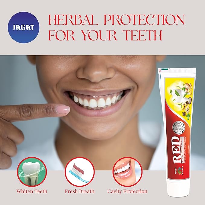 Jagat Devsutra Advanced Toothpaste & Red Toothpaste | Doctor Recommended Ayurvedic, Organic & Herbal | 100% Natural Teeth Whitening, No Fluoride & Artificial Colors, Gum Cure, Vegan - Pack of 4