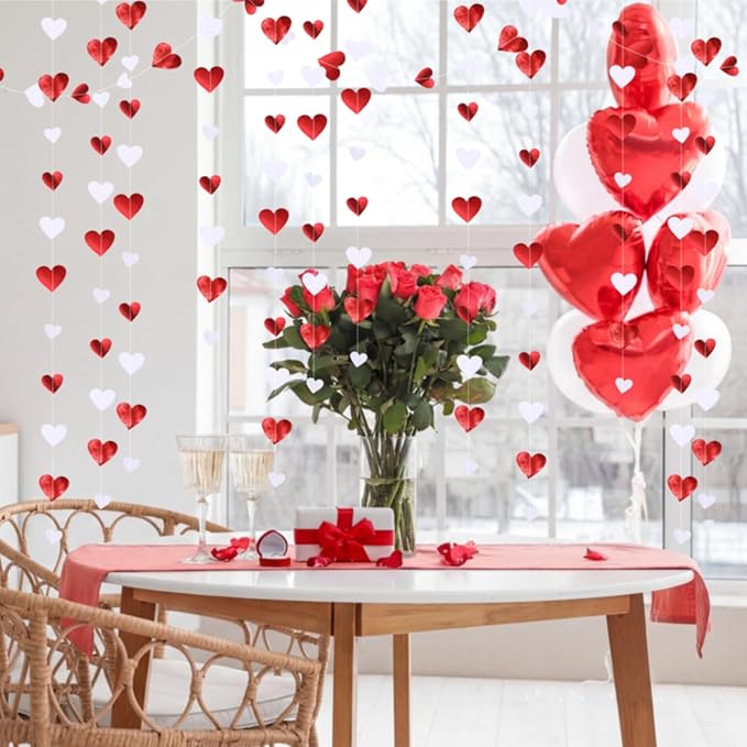 10 Pack 130ft Burgundy-red White Heart Party Garland Asymmetrical Love Hanging Banners for Birthday Wedding Decorations Mothers Day Bachelorette Bridal Shower Engagement
