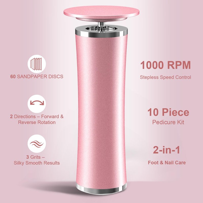 10-in-1 Electric Foot Callus Remover, Adjustable Speed Electric Callus Remover for Feet with 60 Sanding Pads, Foot Callus Remover, Heel Scraper for Cracked Heels (Rose Pink)