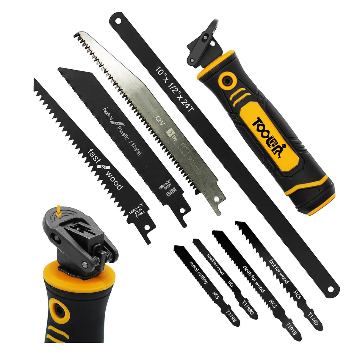 8-In-1 Multi Blades Hand Saw, Drywall Cutter. Hacksaw. Long Blade Hand Saw, Jab Saw, For Cutting Drywall, Sheetrock, Wood, Metel, Plastic, Plywood. Blade Quick Change Mechanism.