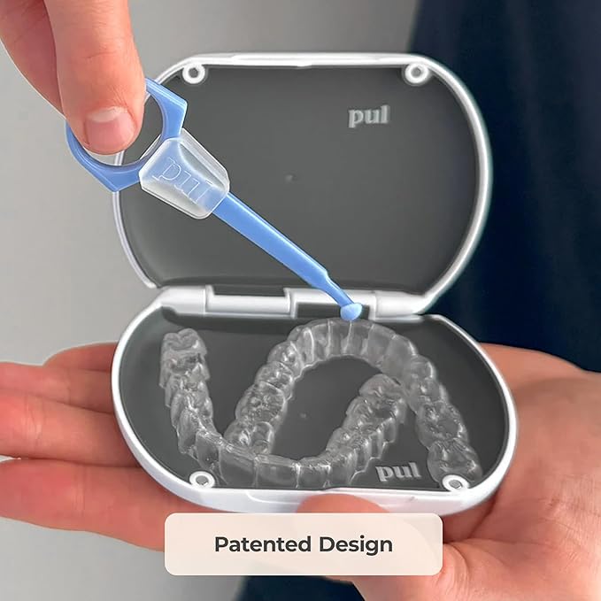 PUL Clear Aligner & Retainer Case – for Invisalign, Partial Dentures, Mouth & Night Guards, PUL Removal Tool, Dental Removables – Plastic Holder w/Secure Magnet Closure, Sleek & Slim Design – Blue