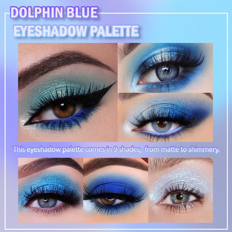 WanTuoluo 9 Colors Blue Smoky Matte Shimmer Eyeshadow Palette with Mirror for Eye Makeup,High Pigmented Eye Shadow Primers Powder Palet de sombras de ojos