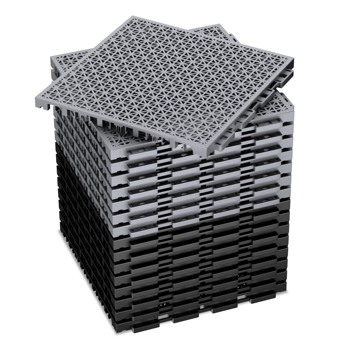 16 PCS Modular Interlocking Cushion Interlocking Floor Tiles with Hole Drainage Mat 10" x 10" Non Slip Pool Deck Mat Outdoor for Drain Deck Pool Patio Shower Kitchen Balcony (Black&Grey)