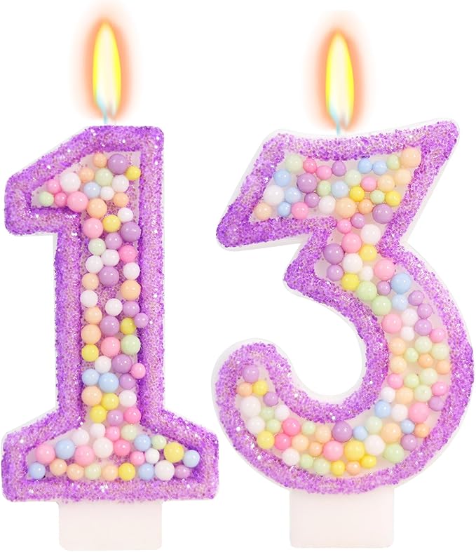 Purple Birthday Candles - Number 13 Candle, Colorful Macaron Candles, 13 Birthday Decorations for Girls, Purple Cake Decorations, Theme Party Supplies