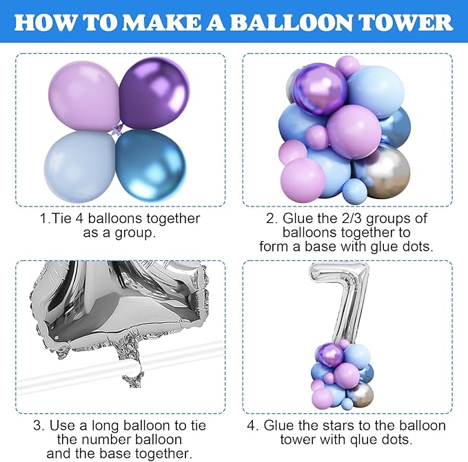 Snow 7th Birthday Decorations Girl, Snowflake Balloon Garland Arch Kit, Laser Explosion Star Balloons, Silver Number 7 Balloon Tower for Baby Shower Girls 7th Snow Theme Party Supplies