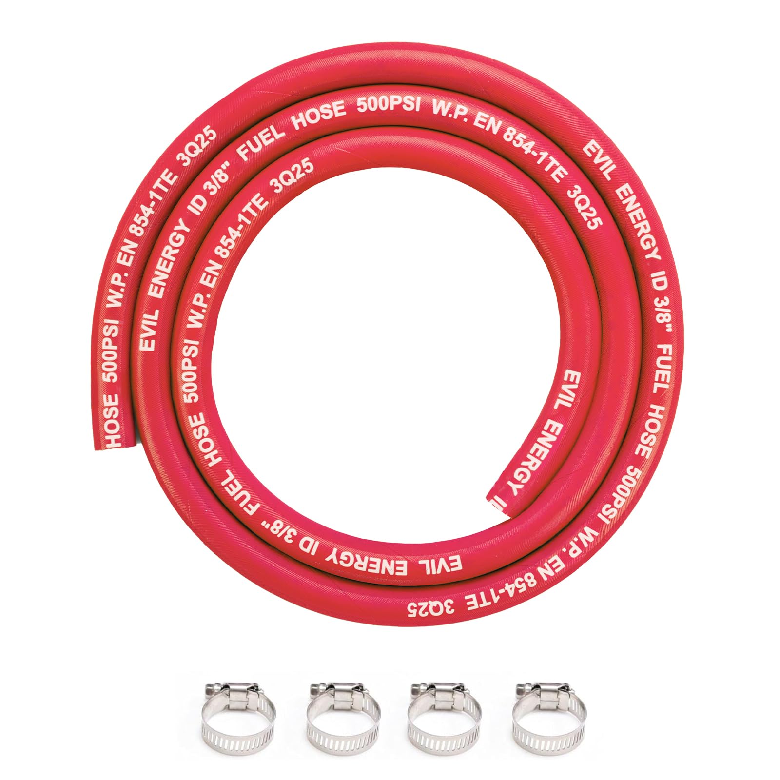 EVIL ENERGY 3/8 High Pressure Fuel Line Hose 5FT 500PSI E85 for Fuel Systems Engines NBR Rubber EN854-1TE Red
