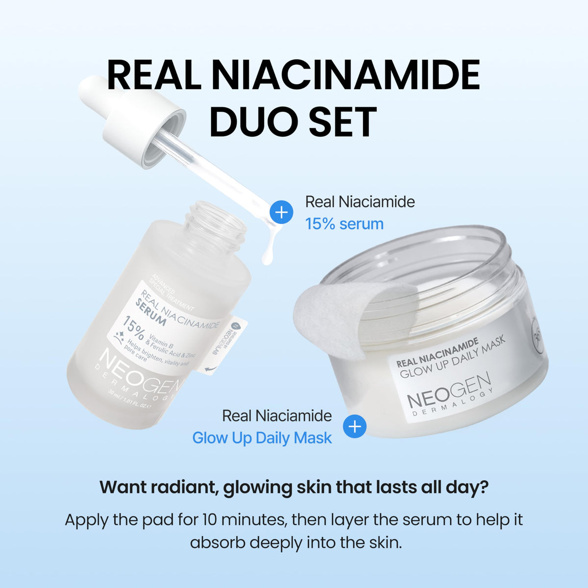 DERMALOGY by NEOGEN Real 15% Niacinamide Serum - Pore Minimizing & Even-Tone Face Serum with Zinc & Ferulic Acid for the Look of Dark Spots & Oil Control, Vegan, Korean Skin Care 1.01 oz (30 ml)