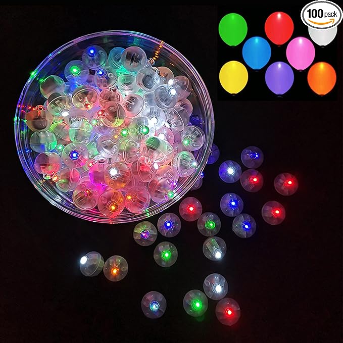 100pcs Multicolor LED Balloon Lights, Rainbow Colored Round Led Flash Mini Ball Lights for Paper Lantern Balloon, Indoor Outdoor Party Event Fun Birthday Party Wedding Halloween Christmas Decorations