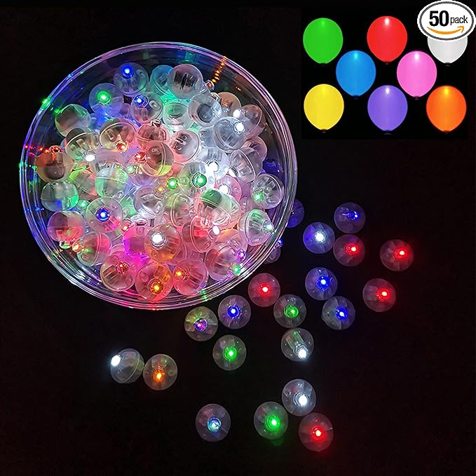 50pcs Multicolor LED Balloon Lights, Rainbow-Colored Round LED Flash Mini Ball Lights for Paper Lanterns, Balloons, Indoor/Outdoor Party, Event, Wedding, Halloween, Christmas Decorations
