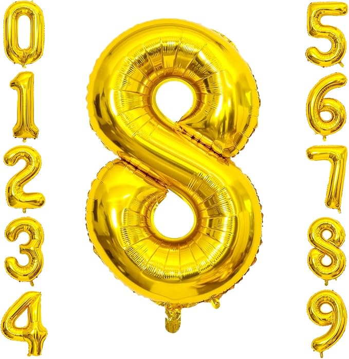 Gold Number Balloons Birthday Balloons - Giant Gold Number 8 Balloon 40 inch, Numbers Balloon Birthday Decorations, Gold Party Supplies for Women Men