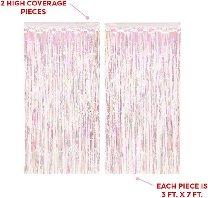 xo, Fetti Decorations Iridescent Fringe Foil Curtain - Set of 2 | Bachelorette Party Bridal Shower Backdrop, Wedding, Birthday Photo Booth