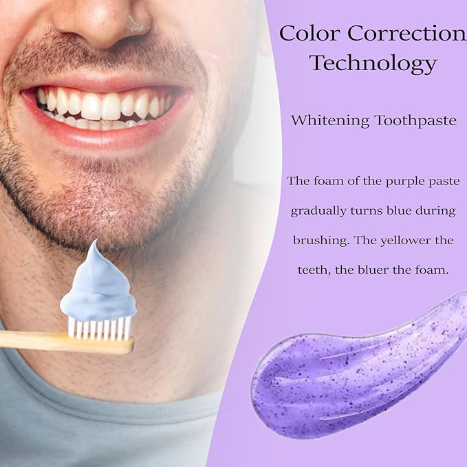 VIELLA POP Antimicrobial Peptide Whitening Toothpaste - Purple Toothpaste for Teeth Whitening | Color Correcting | Brightens Yellow | Enamel Protection | Passion Fruit & Mint Flavor (2pcs)