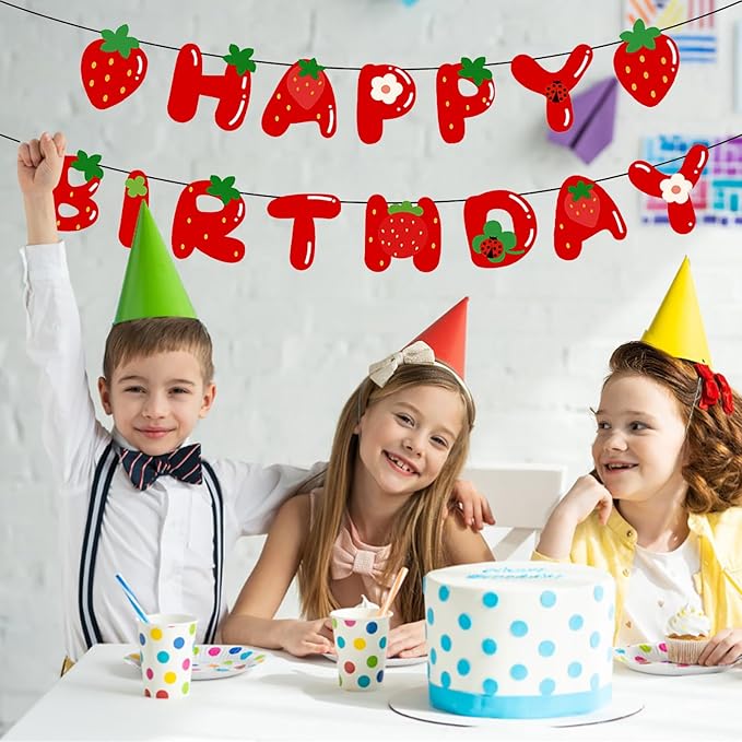 Strawberry Birthday Banner - Themed Party Decorations for Berry Sweet Girl Celebrations