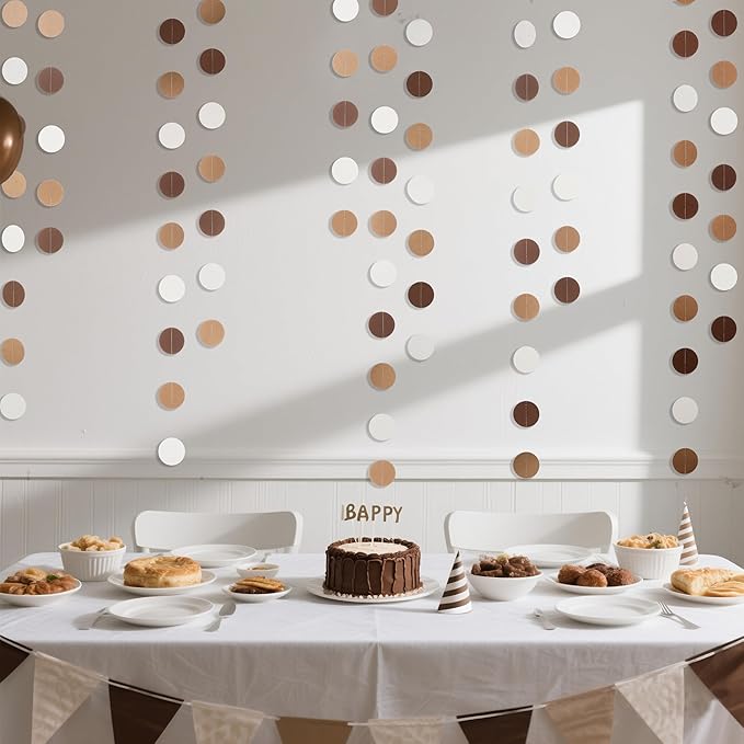 Brown Paper Garlands Hanging Circle Decoration Neutral Party Streamers, 30 Feet (Browe, Kraft, Beige)