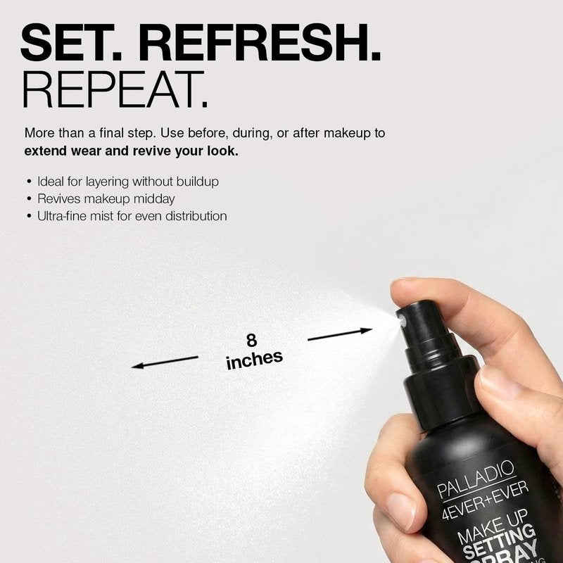 Palladio 4 Ever and Ever Make Up Setting Spray, Longlasting, Instantly Sets and Secures Makeup for All Day Wear (Matte Finish), 100 ml