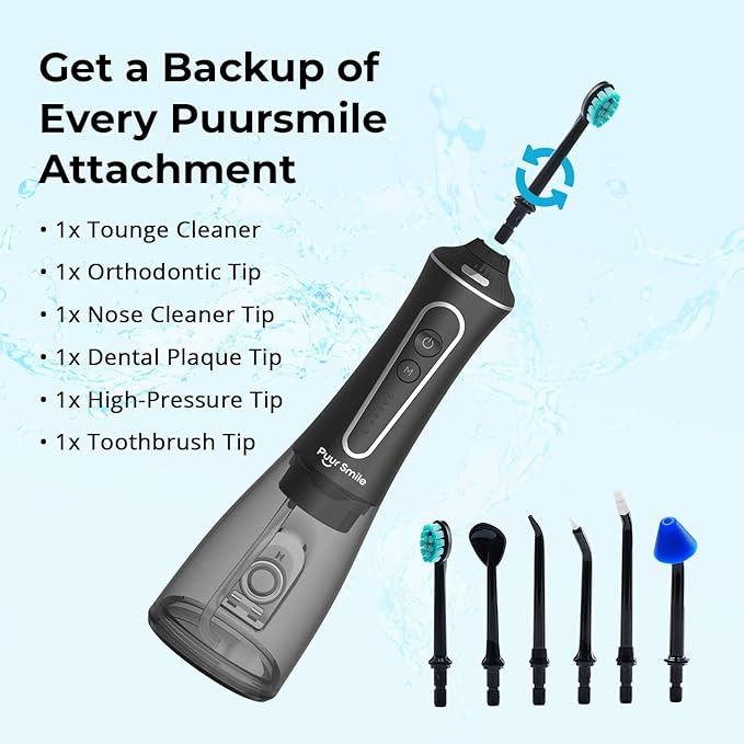 Black Replacement Tips for Puur Smile Water Flosser – 6x Water Dental Flosser Tip | Oral Irrigator Jet Tip | Advanced Dental Care for a Healthier Mouth, Gum, and Teeth | Water Flosser Head