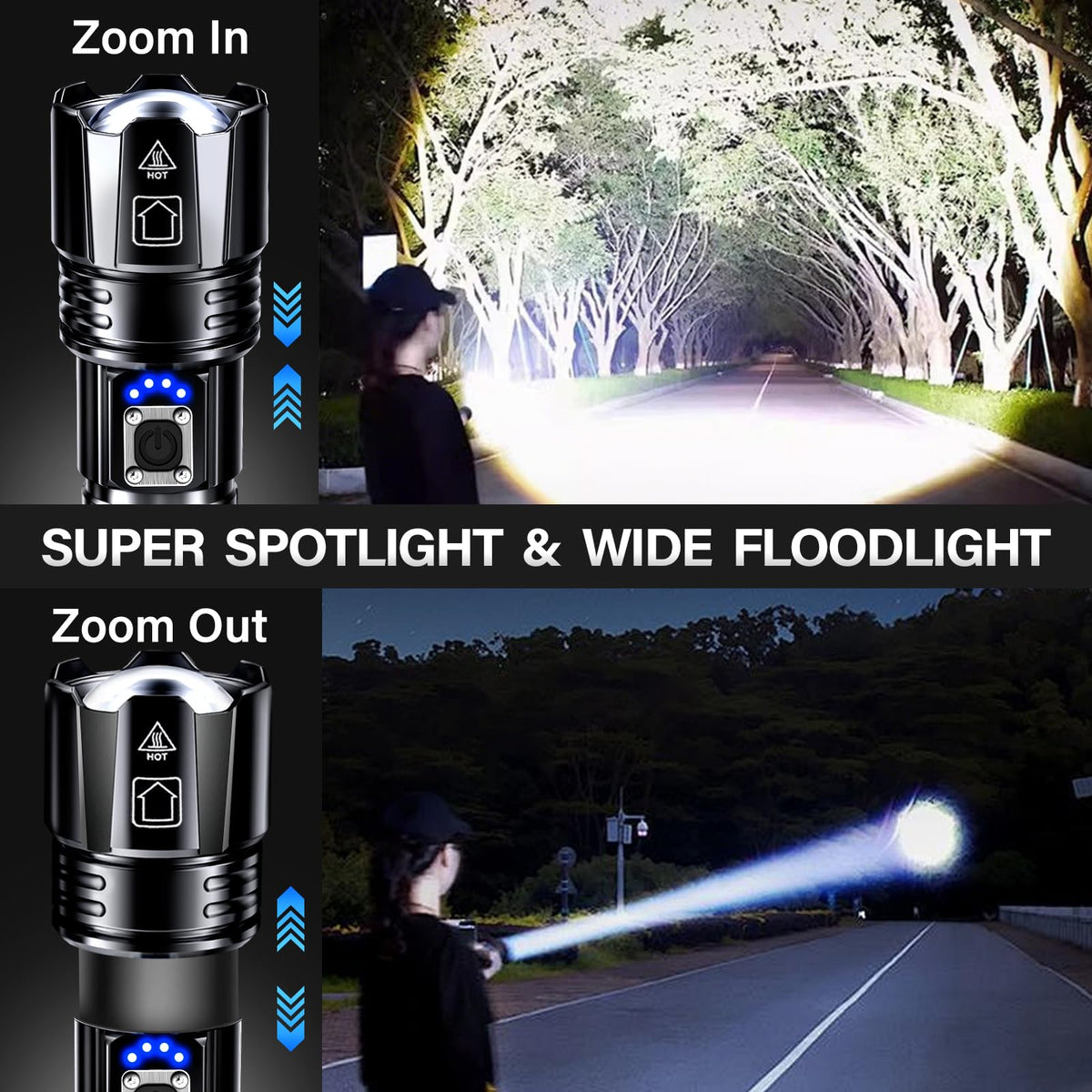 AKNEAR Rechargeable LED Flashlight High Lumens, Super Bright Flashlights with Zoomable & USB C Rechargeable & 5 Light Mode & IPX7 Waterproof, Powerful Flash Light for Home, Hiking, Camping