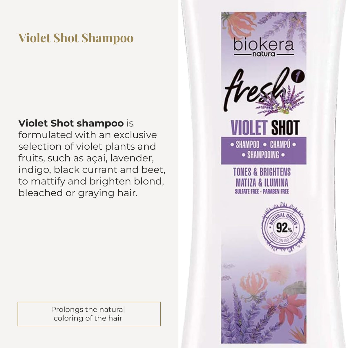 SALERM - Purple Shampoo for Blonde, Gray, Highlighted, or Bleached Hair - Biokera Fresh Violet - 300 ml - Violet Shampoo - Tones and Brightens - Maintains Color - Sulfate-Free and Paraben-Free