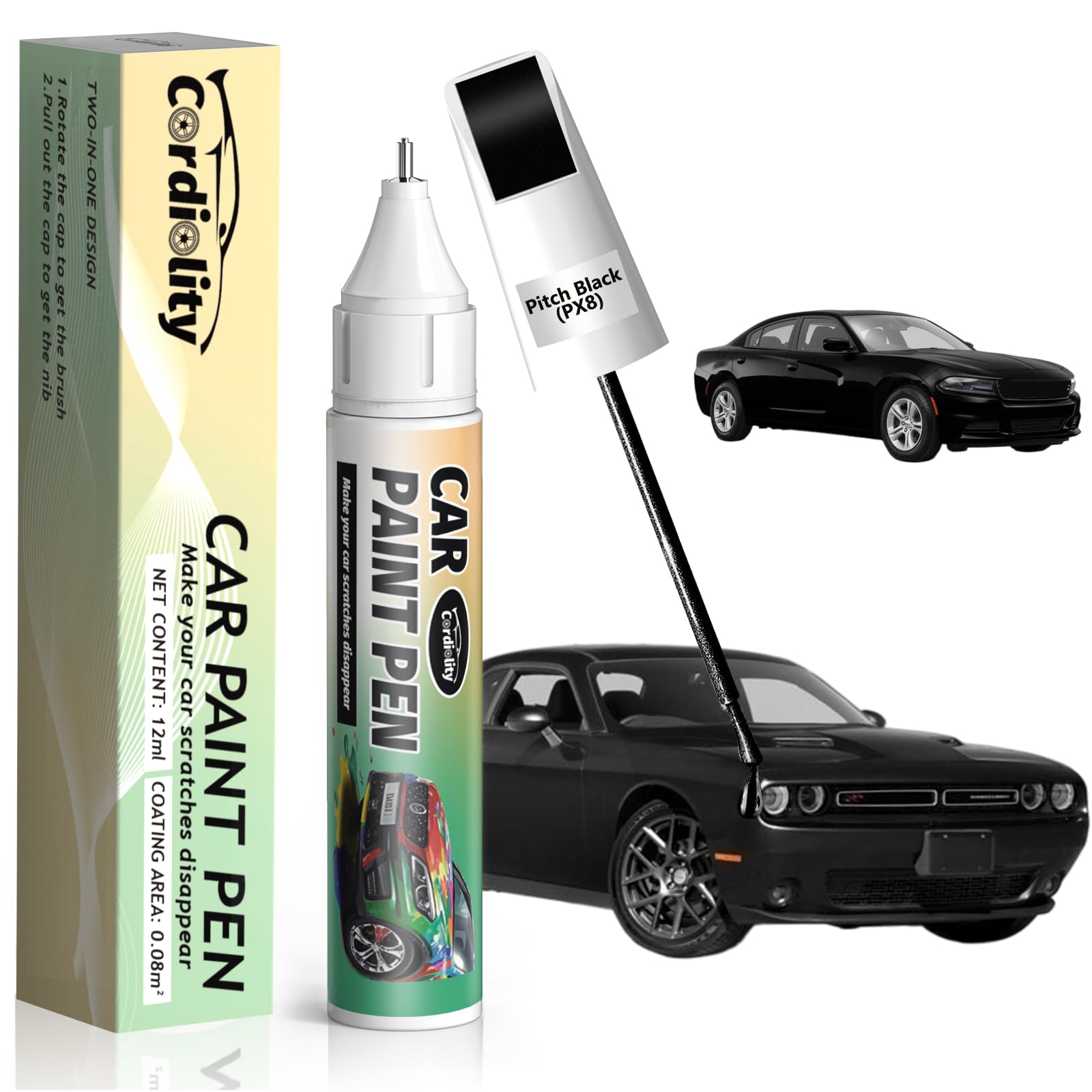 Pitch Black(PX8) Touch Up Paint Pen for Dodge,Car Paint Scratch Repair Pen Quick and Easy Fix Auto Paint Scratch