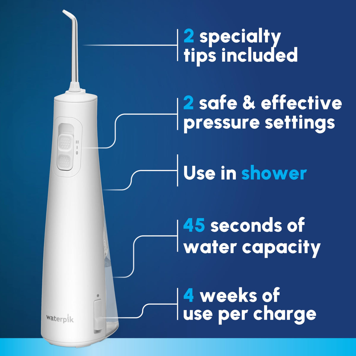Waterpik Cordless Pulse 3100 Rechargeable Portable Water Flosser for Teeth, Gums, Braces Care and Travel with 2 Flossing Tips, Waterproof for Shower Use, ADA Accepted, WF-20 White, Amazon Exclusive