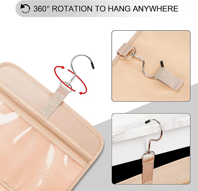 COOSKY Travel Hanging Toiletry Bag for Women, Holds Full-Size Shampoo, with Jewelry Organizer Compartment, Extra Large Makeup Bag, Waterproof Cosmetic Bag, Toiletries Kit Set with Trolley Belt, Grey