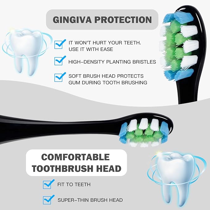 GTHUNDER Electric Rreplacement Toothbrush Heads Suitable for Oclean.with Hygienic Caps,Vacuum-Packed.Fits Adapted for All Oclean Models x pro Elite, X, X Pro,Flow,F1,Air 2-4Pcs(Black)