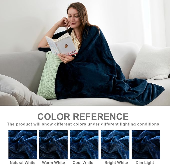 Hansleep Fleece King Size Blanket for Bed Navy, Super Soft Flannel Fuzzy King Size Plush Cozy Blanket for All Seasons, Navy, King 90x108 Inches