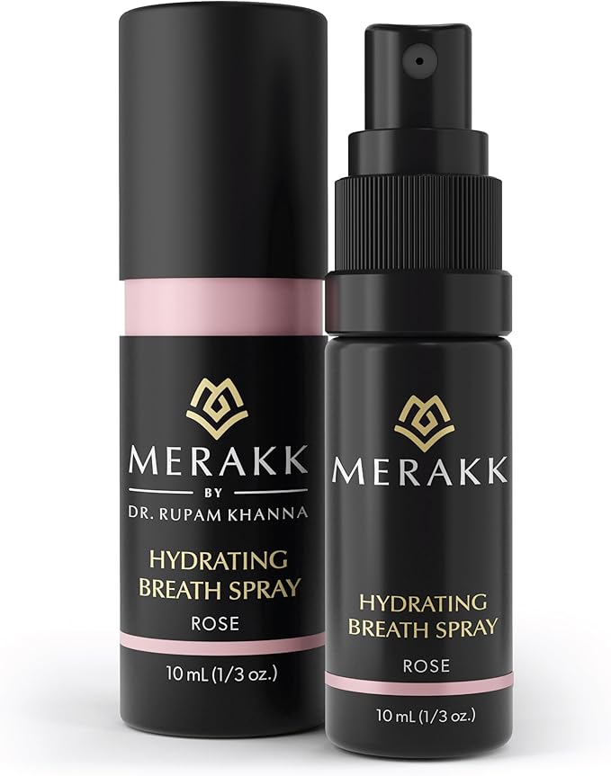 Merakk Hydrating Fresh Breath Spray in Rose - Sugar-Free Breath Freshener Spray & Dry Mouth Spray - Bad Breath Spray with Stevioside, Menthol & Glycerin - Dentist-Designed Oral Spray - 0.3 fl oz