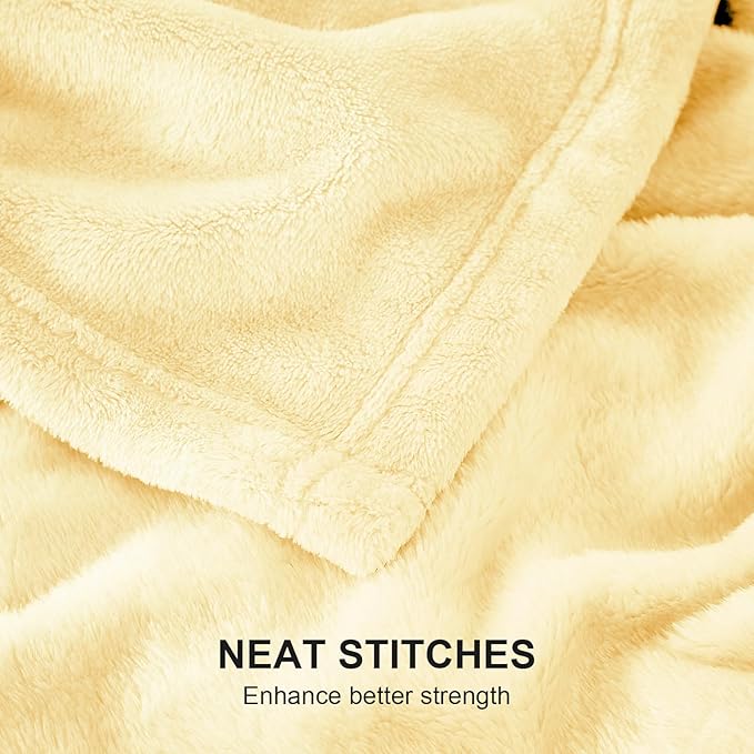 Hansleep Fleece Cream Yellow Throw XL Blanket, Super Soft Flannel Fuzzy Plush Cozy Blanket for All Seasons, Cream Yellow, Throw XL 50x70 Inches
