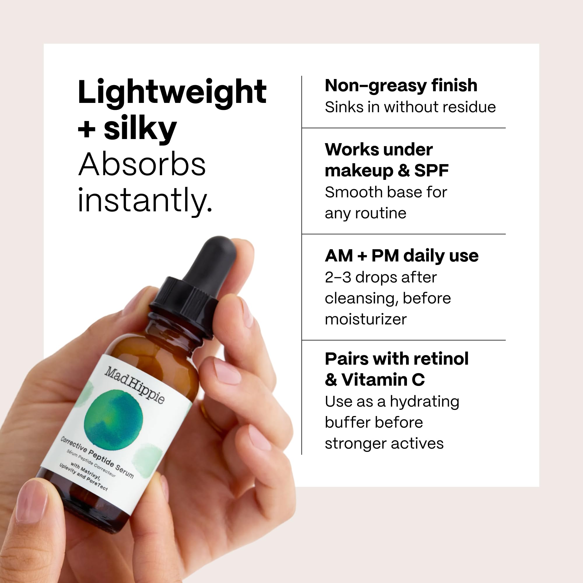 Mad Hippie Corrective Peptide Serum for Face – Skin-Tightening Collagen Peptides, Anti-Wrinkle Essentials, 1.02 Fl Oz