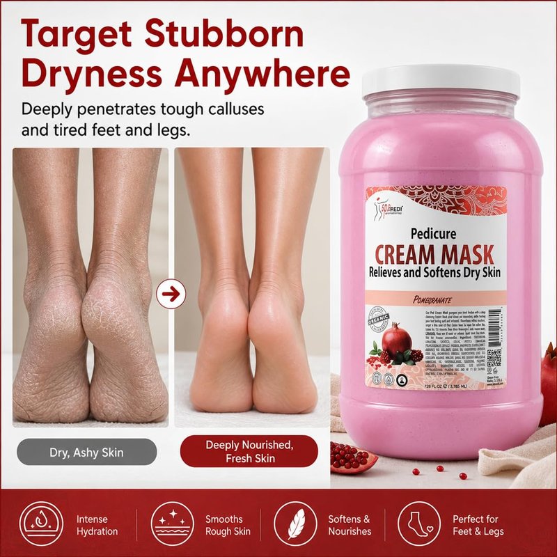 SPA REDI Hydrating Cream Mask & Massage Lotion – Hyaluronic Acid, Amino Acids & Pomegranate | Alcohol-Free Moisturizer for Dry Skin, Calluses & Post-Exfoliation | Professional Salon Use | 128 oz