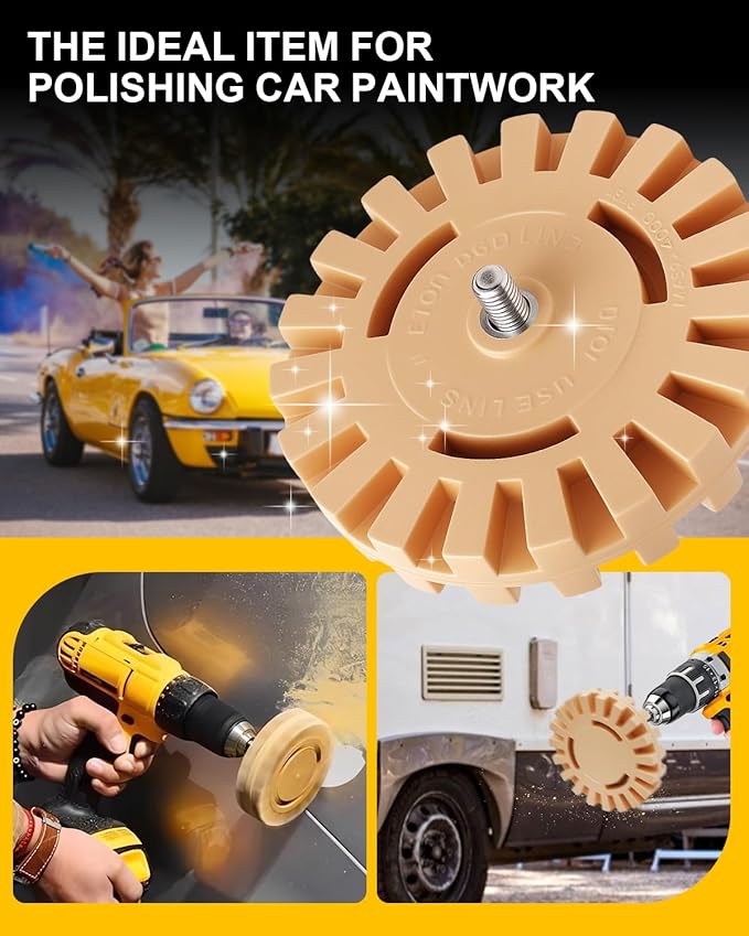 4 inch Serrated Rubber Eraser Wheel,Decal Remover Eraser Wheel- Adhesive Remover Tool, Pinstripe, Sticker, Vinyl Removal Tool Kit for Cars, RVs