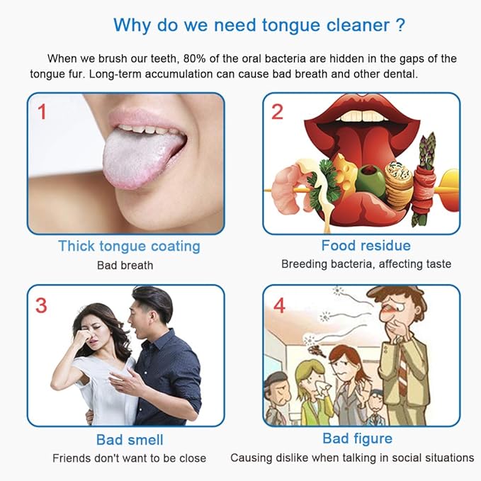 New Version Tongue Scraper Cleaner for Adults & Kids, Medical Grade Metal Tongue Brushes Set for Fresh Breath Dental Eliminate Bad Breath in Seconds (Blue)