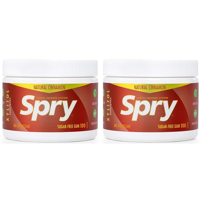 Spry Fresh Natural Xylitol Chewing Gum Dental Defense System - Aspartame-Free, Sugar-Free, Non-GMO, Gluten-Free (Cinnamon, 100 Count - Pack of 2)