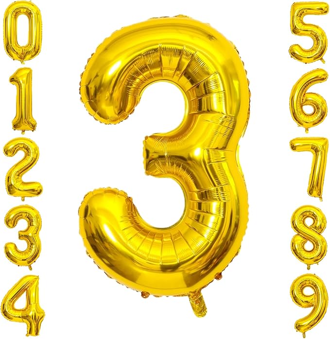 Gold Number Balloons Birthday Balloons - Giant Gold Number 3 Balloon 40 inch, Numbers Balloon Birthday Decorations, Gold Party Supplies for Women Men