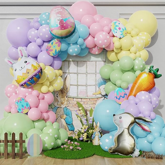 157Pcs Easter Balloon Garland Arch Kit, Assorted Macaron Color Pastel Polka Dot Balloons Rabbit Egg Carrot Foil Balloon for Easter Birthday Baby Shower Bunny Party Decoration Supplies