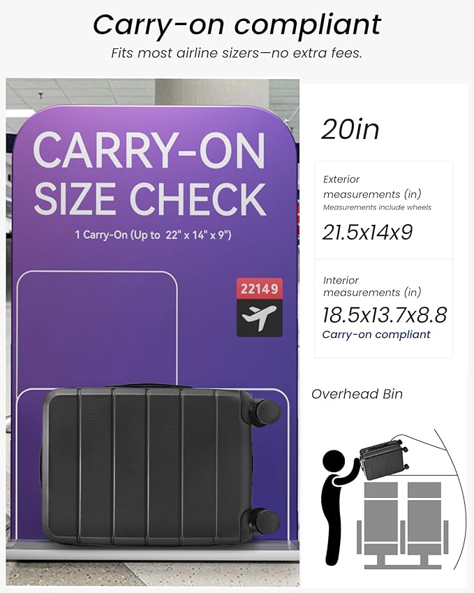 YOETEY Carry On Luggage 22x14x9 Airline Approved, Expandable ABS Hardside Suitcase with Spinner Wheels & TSA Lock, Lightweight Travel Suitcase for Business (20 in, Blue)