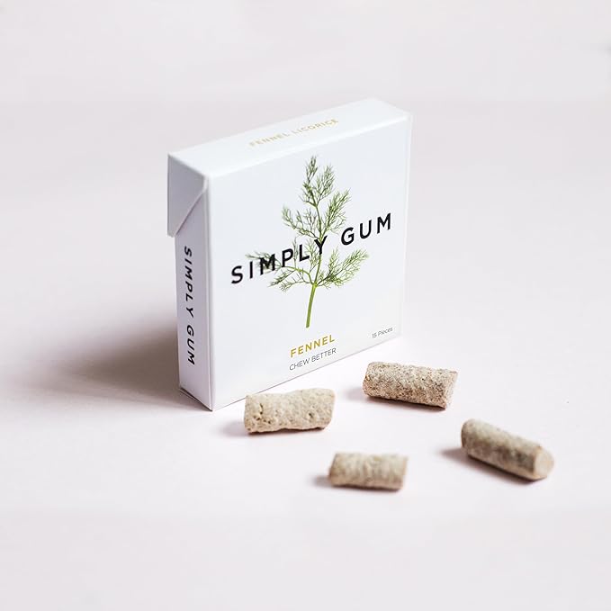SIMPLY Gum Fennel, Plastic-Free Natural Chewing Gum, 6 Pack (90 Pieces) | Vegan, Kosher, Non GMO, Aspartame Free and Sorbitol Free