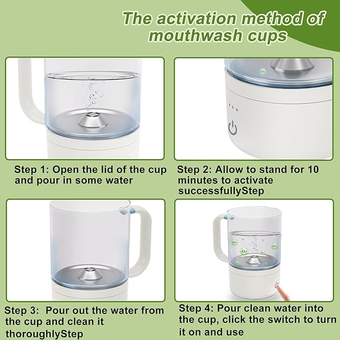 Ozone Hydrogen Water Cup – O3 Generator, 11oz Automatic Electrolytic for ozone water Oral Care, Fresh Breath, Teeth Brushing & Flushing, Multi-functional Purified Mouthwash Cup Healthy partner