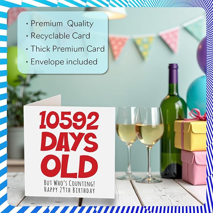 29th Birthday Card for Men Women Him Her - 10592 Days Old - Funny Adult Twenty-Nine Twenty-Ninth Happy Birthday Card for Brother Sister Son Daughter Cousin, 5.7 x 5.7 Inch Humor Joke Greeting Cards