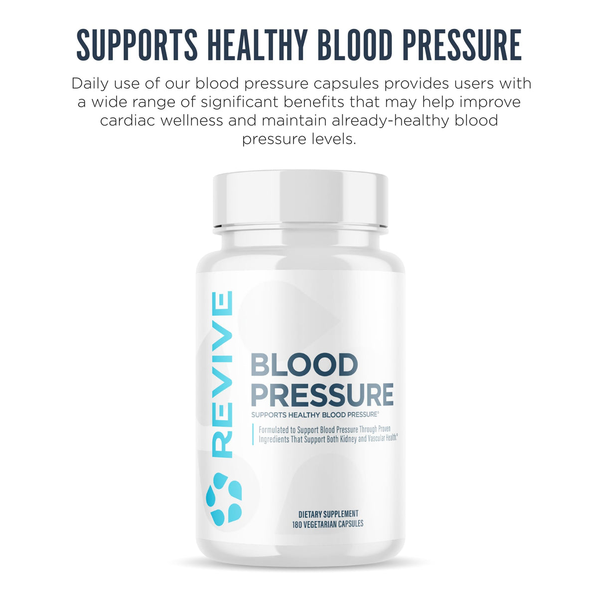 Revive MD Blood Pressure Support Supplement - Supports Heart and Circulatory Health, Energy & Daily Wellness - Magnesium, Potassium, Folic Acid & Garlic Formula (180 Vegetarian Capsules, 60 Servings)