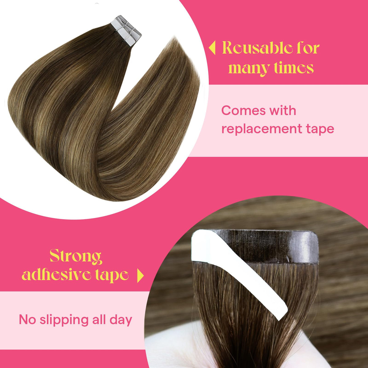 Ve Sunny Hair Tape in Extensions Chocolate Brown Balayage Caramel Blonde