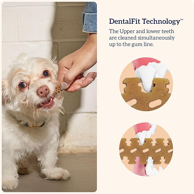 Groovies Slightly Softer, Yet Flexible Dental Chew for Senior Dogs & Delicate Chewers. Powered by USA-Patented DentalFit Tech. No Added Gluten, No Artificial Flavors or Colors. 27oz Small (96Chews)