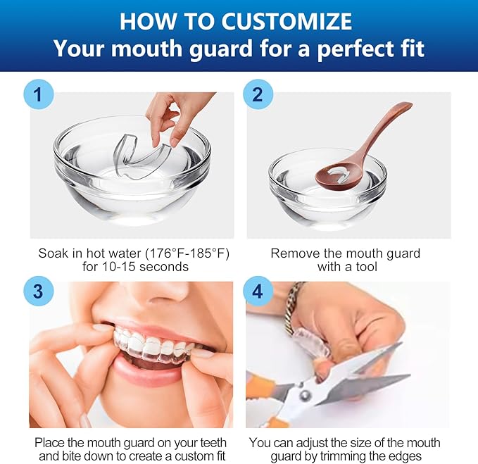 Night Mouth Guard for Teeth Grinding & Clenching, Neateeth Dental Bite Guard with 12 Cleaning Tablets, 4 Packs Sleep Mouthguard for Bruxism