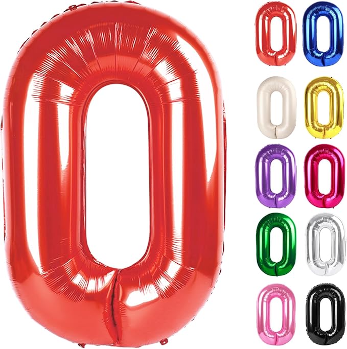 Red Number 0 Balloon 40 Inch, 0 Balloon Numberfor 10th 20th 30th 40th 50th 60th Birthday Decorations, Red Party Supplies for Men Women