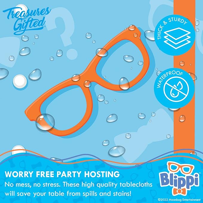 Treasures Gifted Officially Licensed Blippi Birthday Party Supplies - Pack of 3 - Large Rectangular Blippi Tablecloth 54in x 108in - Blippi Party Decorations for Tabletop - Happy Birthday Tablecloth