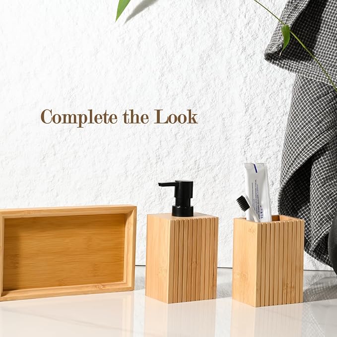 2 Pack Natural Bamboo Toothbrush Holder, Fluted Square Design for Countertop, Multipurpose Pen Holder or Desktop Organizer, Natural