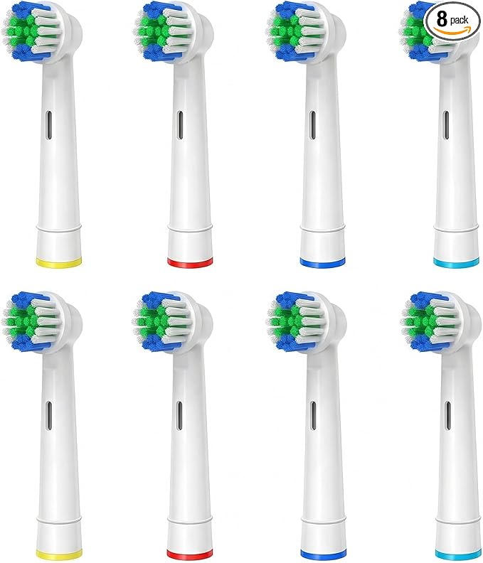 Replacement Toothbrush Heads Compatible with Oral-B Braun, 8 Pack Electric Brush Head Refills, Soft Nylon Bristles, Color Rings for Family