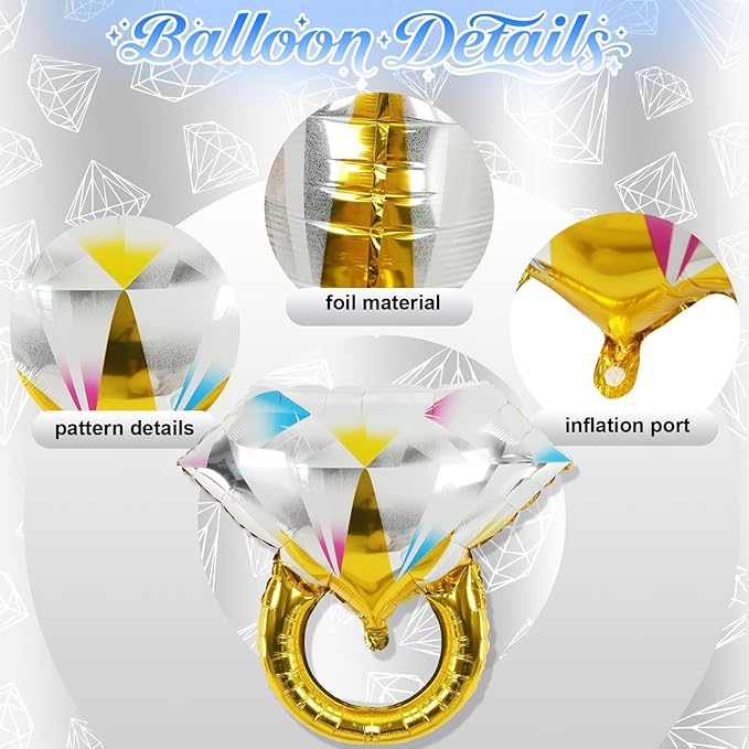 Silver Bachelorette Party Decorations, Bride To Be Bridal Shower Letter Balloons Banner with Engagement Diamond Ring Mylar Foil Balloon for Wedding Photo Booth Hen Night Room Party Decor